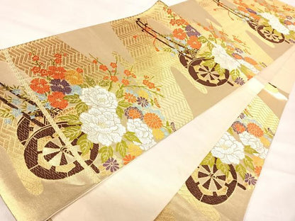 平和屋着物◎六通柄袋帯　唐織　花車文　金銀糸　正絹　逸品　AABK0427yx