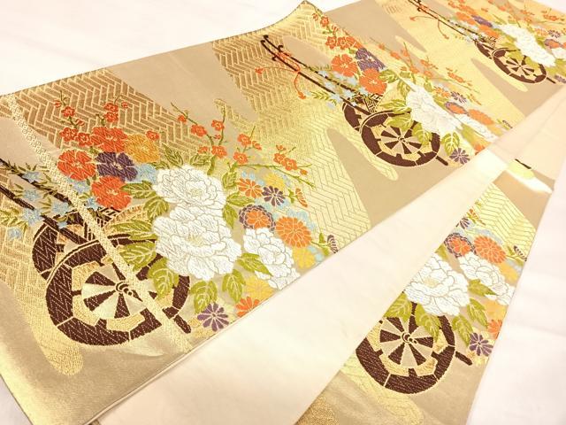 平和屋着物◎六通柄袋帯　唐織　花車文　金銀糸　正絹　逸品　AABK0427yx