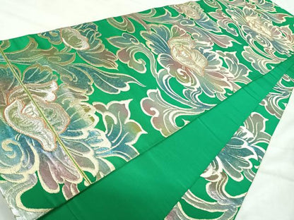 平和屋着物◎六通柄袋帯　駒刺繍　更紗花文　金銀糸　正絹　逸品　AABK0428yx
