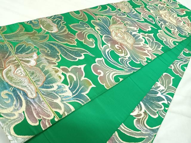 平和屋着物◎六通柄袋帯　駒刺繍　更紗花文　金銀糸　正絹　逸品　AABK0428yx