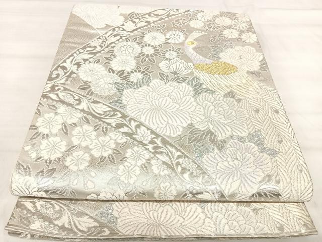 平和屋着物◎六通柄袋帯　唐織　孔雀花文　金銀糸　正絹　逸品　AABK0429yx