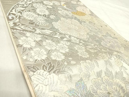 平和屋着物◎六通柄袋帯　唐織　孔雀花文　金銀糸　正絹　逸品　AABK0429yx