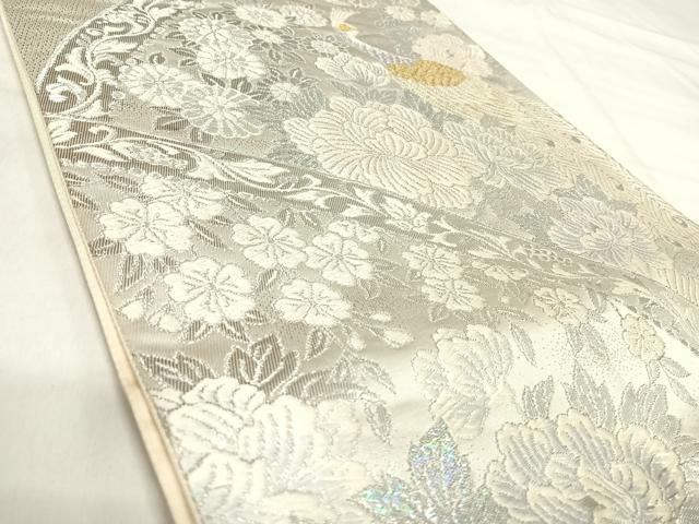 平和屋着物◎六通柄袋帯　唐織　孔雀花文　金銀糸　正絹　逸品　AABK0429yx