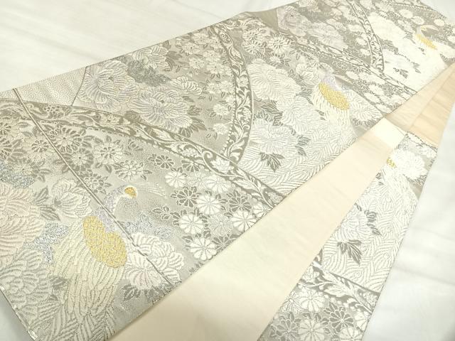 平和屋着物◎六通柄袋帯　唐織　孔雀花文　金銀糸　正絹　逸品　AABK0429yx