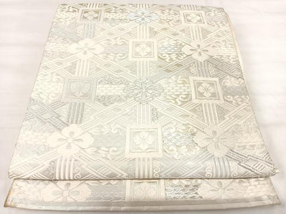 平和屋着物◎六通柄袋帯　唐織　花菱文　銀糸　正絹　逸品　AABK0432yx