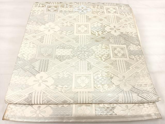 平和屋着物◎六通柄袋帯　唐織　花菱文　銀糸　正絹　逸品　AABK0432yx
