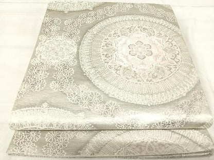 平和屋着物◎六通柄袋帯　唐織　花丸文　プラチナ箔　正絹　逸品　AABK0434yx