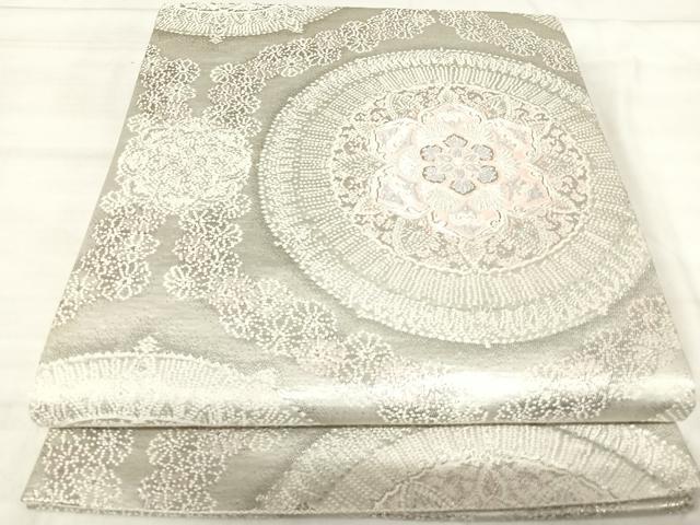 平和屋着物◎六通柄袋帯　唐織　花丸文　プラチナ箔　正絹　逸品　AABK0434yx