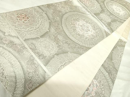 平和屋着物◎六通柄袋帯　唐織　花丸文　プラチナ箔　正絹　逸品　AABK0434yx