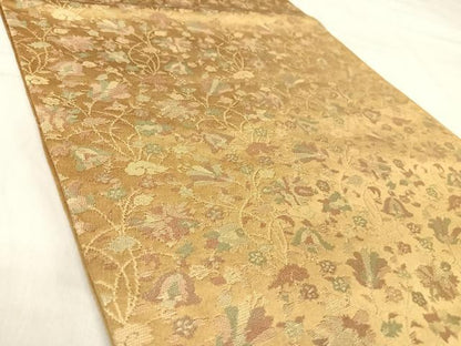 平和屋着物◎六通柄京袋帯　草花文　金糸　正絹　逸品　AABK0436yx
