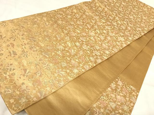 平和屋着物◎六通柄京袋帯　草花文　金糸　正絹　逸品　AABK0436yx