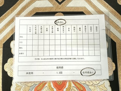 平和屋着物◎六通柄　本袋帯　唐織　花亀甲文　黒地　金銀糸　正絹　逸品　AABK0438yx