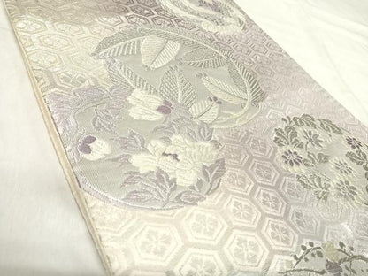 平和屋着物◎六通柄袋帯　唐織　鳳凰花丸文　銀糸　正絹　逸品　AABK0439yx