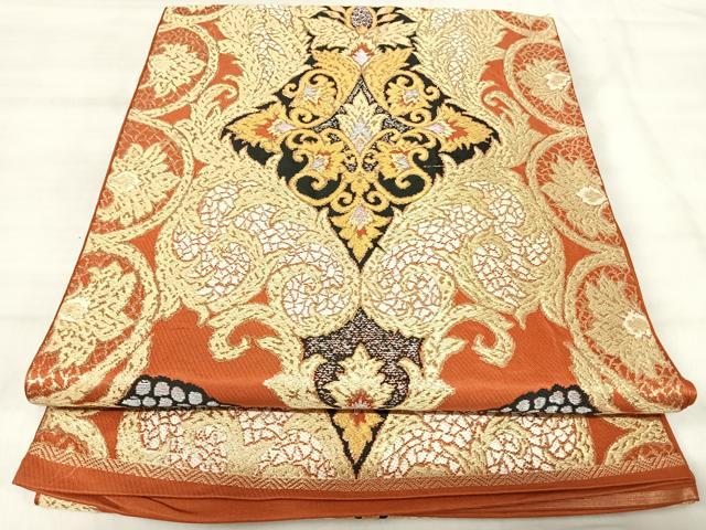 平和屋着物◎六通柄　本袋帯　飾花文　金銀糸　正絹　逸品　AABK0440yx