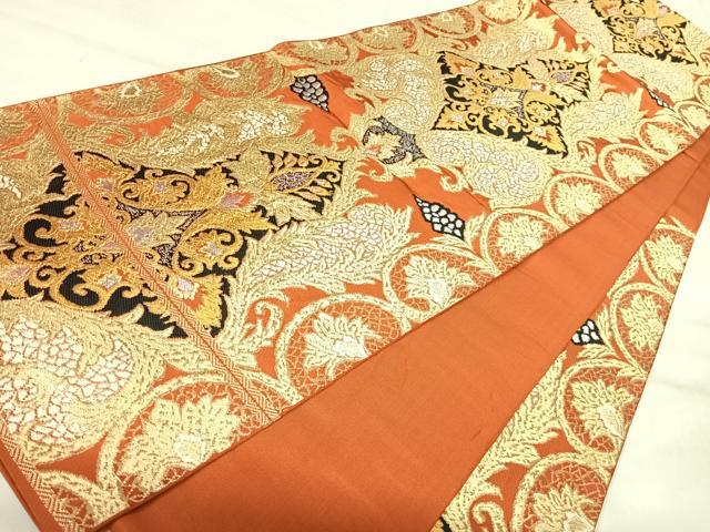 平和屋着物◎六通柄　本袋帯　飾花文　金銀糸　正絹　逸品　AABK0440yx