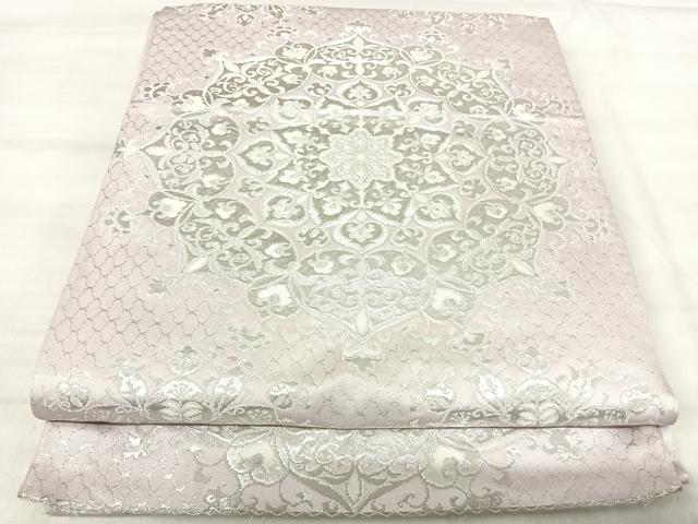平和屋着物◎六通柄袋帯　正倉院花文　銀糸　正絹　逸品　AABK0446yx