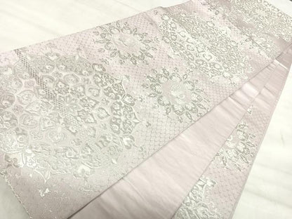 平和屋着物◎六通柄袋帯　正倉院花文　銀糸　正絹　逸品　AABK0446yx