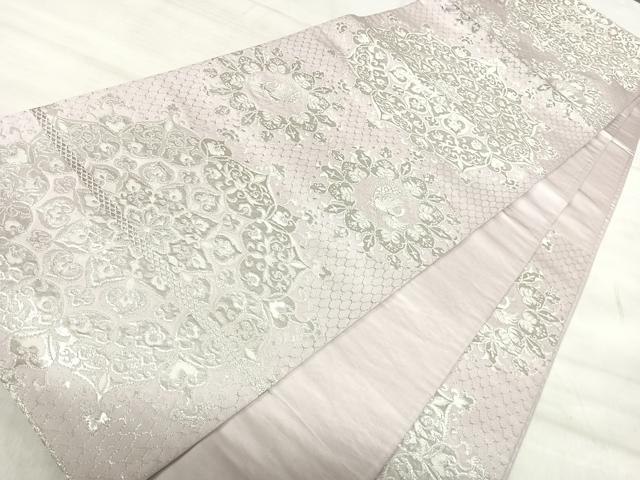 平和屋着物◎六通柄袋帯　正倉院花文　銀糸　正絹　逸品　AABK0446yx