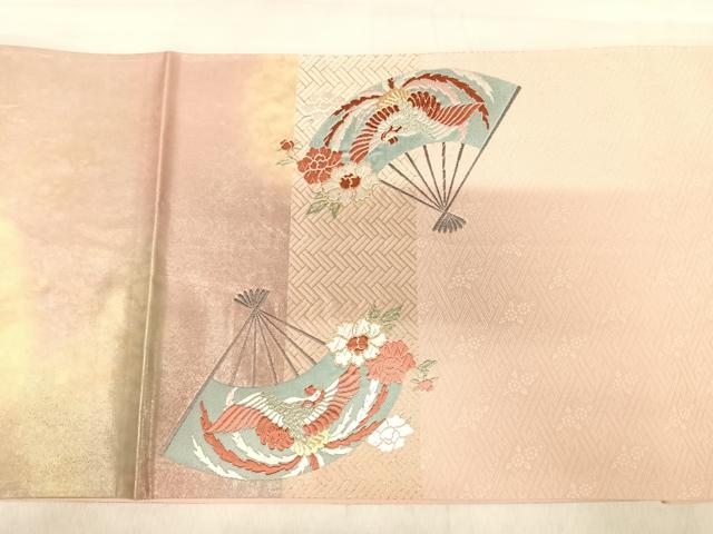 平和屋着物◎六通柄袋帯　唐織　扇面鳳凰花文　金糸　正絹　逸品　AABK0448yx