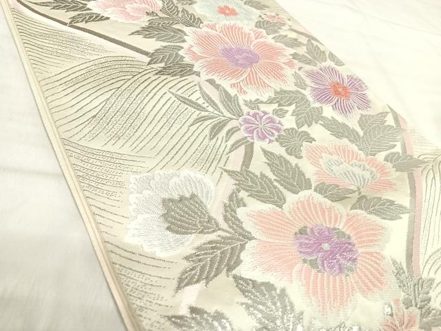 平和屋着物◎六通柄袋帯　唐織　草花文　銀糸　正絹　逸品　AABK0449yx