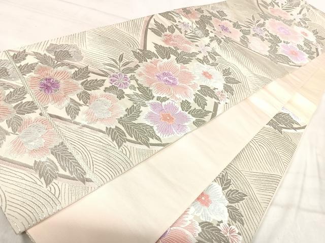 平和屋着物◎六通柄袋帯　唐織　草花文　銀糸　正絹　逸品　AABK0449yx