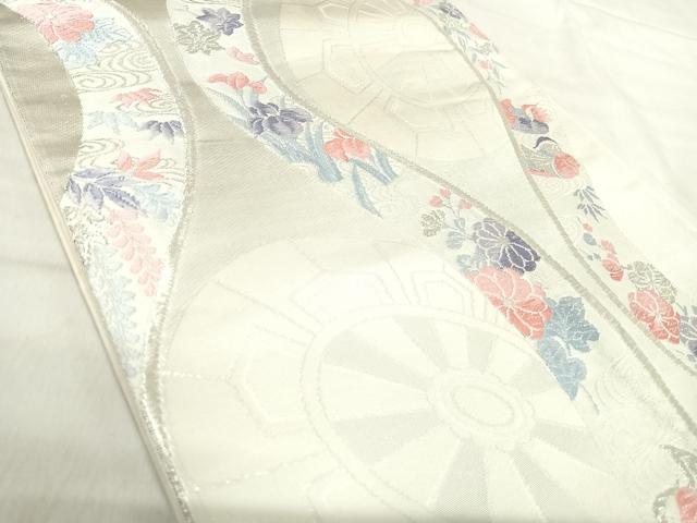 平和屋着物◎六通柄袋帯　唐織　立涌鴛鴦花文　銀糸　正絹　逸品　AABK0452yx