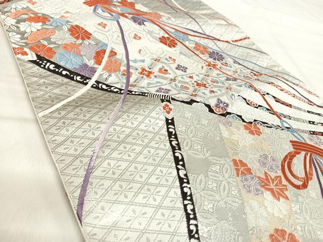 平和屋着物◎西陣　六通柄袋帯　唐織　九百錦　プラチナ箔　結び紐文　正絹　逸品　AABK0455yx