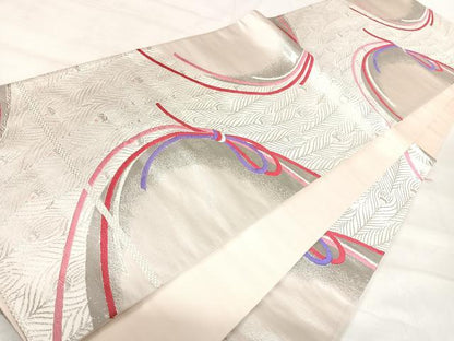 平和屋着物◎六通柄袋帯　唐織　孔雀羽文　プラチナ箔二重織　正絹　逸品　AABK0456yx