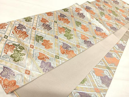 平和屋着物◎六通柄袋帯　唐織　桐　金糸　正絹　逸品　AABK0462yx