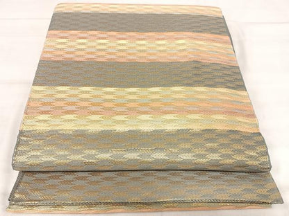 平和屋着物◎両面全通柄袋帯　唐織　吉祥花鳥丸文　金糸　正絹　逸品　AABK0464yx