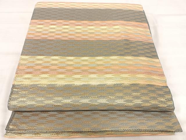 平和屋着物◎両面全通柄袋帯　唐織　吉祥花鳥丸文　金糸　正絹　逸品　AABK0464yx