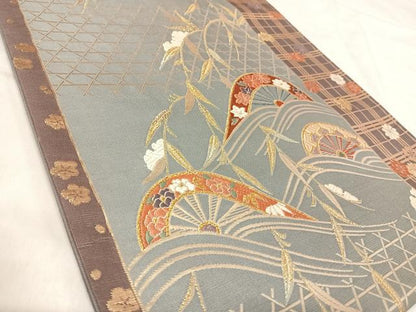 平和屋着物◎六通柄袋帯　唐織　片輪車花文　金糸　鈴乃屋扱い　正絹　逸品　AABK0466yx