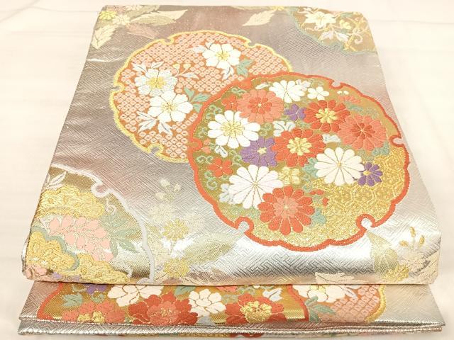 平和屋着物◎西陣　野々村織物謹製　佐賀錦　六通柄袋帯　唐織　雪輪重ね花文　金銀糸　正絹　逸品　AABK0468yx