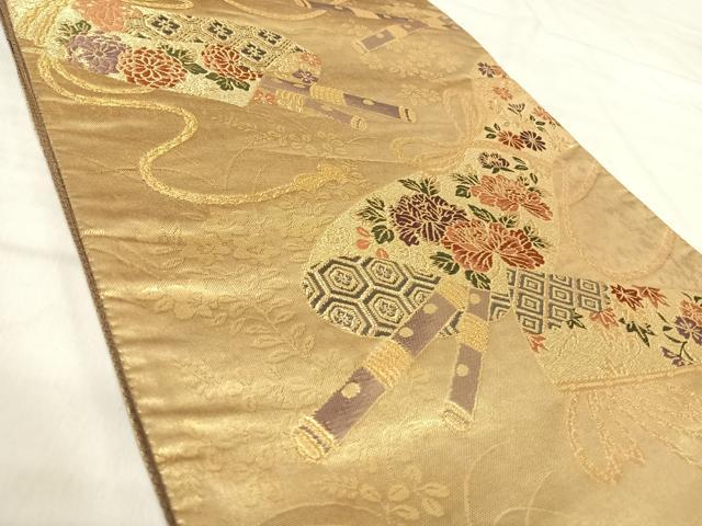 平和屋着物◎六通柄袋帯　唐織　楽器花文　金糸　正絹　逸品　AABK0469yx