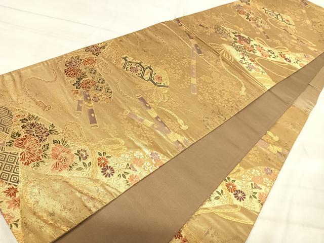平和屋着物◎六通柄袋帯　唐織　楽器花文　金糸　正絹　逸品　AABK0469yx