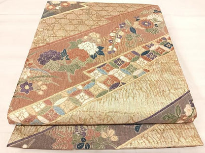 平和屋着物◎六通柄袋帯　唐織　草花文　金糸　正絹　逸品　AABK0470yx