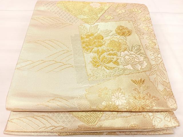 平和屋着物◎佐賀錦　六通柄袋帯　色紙重ね花文　金糸　正絹　逸品　AABK0471yx