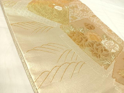平和屋着物◎佐賀錦　六通柄袋帯　色紙重ね花文　金糸　正絹　逸品　AABK0471yx
