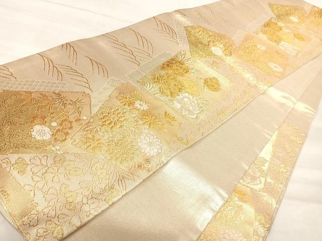 平和屋着物◎佐賀錦　六通柄袋帯　色紙重ね花文　金糸　正絹　逸品　AABK0471yx