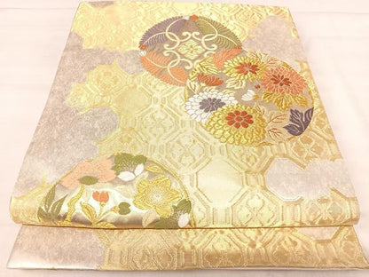 平和屋着物◎六通柄袋帯　唐織　蜀江丸菊蒔絵　金銀糸　正絹　逸品　AABK0472yx