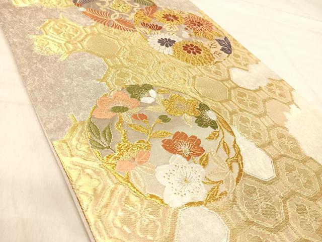 平和屋着物◎六通柄袋帯　唐織　蜀江丸菊蒔絵　金銀糸　正絹　逸品　AABK0472yx