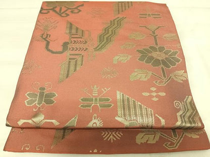 平和屋着物◎六通柄　本袋帯　花鳥文　金糸　正絹　逸品　AABK0475yx