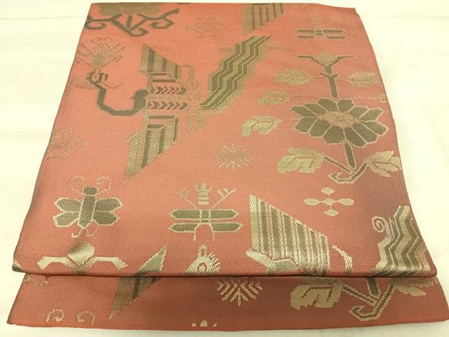 平和屋着物◎六通柄　本袋帯　花鳥文　金糸　正絹　逸品　AABK0475yx