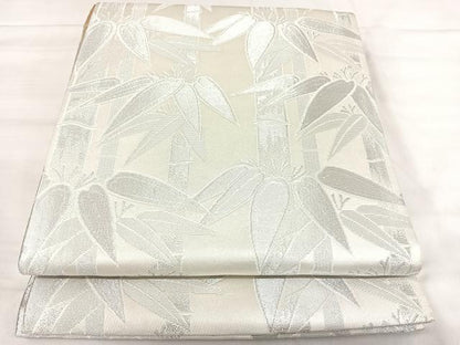 平和屋着物◎九寸開き名古屋帯　笹竹文　銀糸　正絹　逸品　AABK0481yx