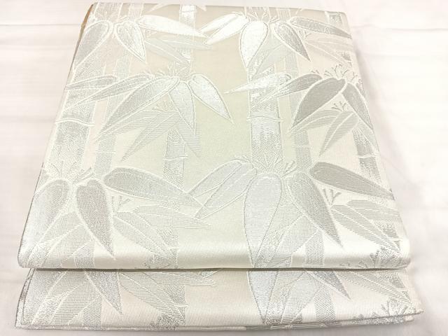 平和屋着物◎九寸開き名古屋帯　笹竹文　銀糸　正絹　逸品　AABK0481yx