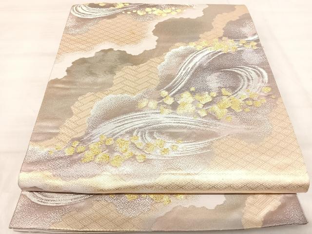 平和屋着物◎六通柄袋帯　箔散らし文　金銀糸　正絹　逸品　AABK0487yx