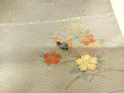 平和屋着物◎六通柄袋帯　花蝶文　螺鈿　金糸　金彩　正絹　逸品　AABK0491yx