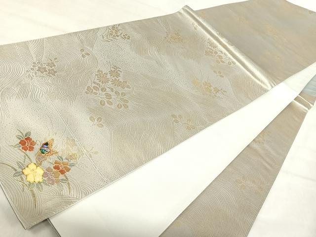 平和屋着物◎六通柄袋帯　花蝶文　螺鈿　金糸　金彩　正絹　逸品　AABK0491yx