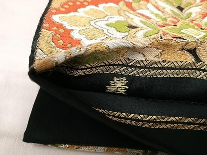 平和屋着物◎六通柄　京袋帯　唐織　飾花文　義　金彩　正絹　逸品　AABK0492yx