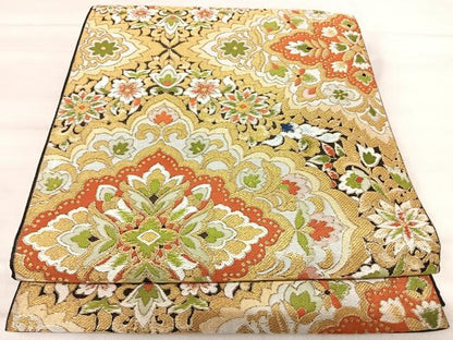 平和屋着物◎六通柄　京袋帯　唐織　飾花文　義　金彩　正絹　逸品　AABK0492yx